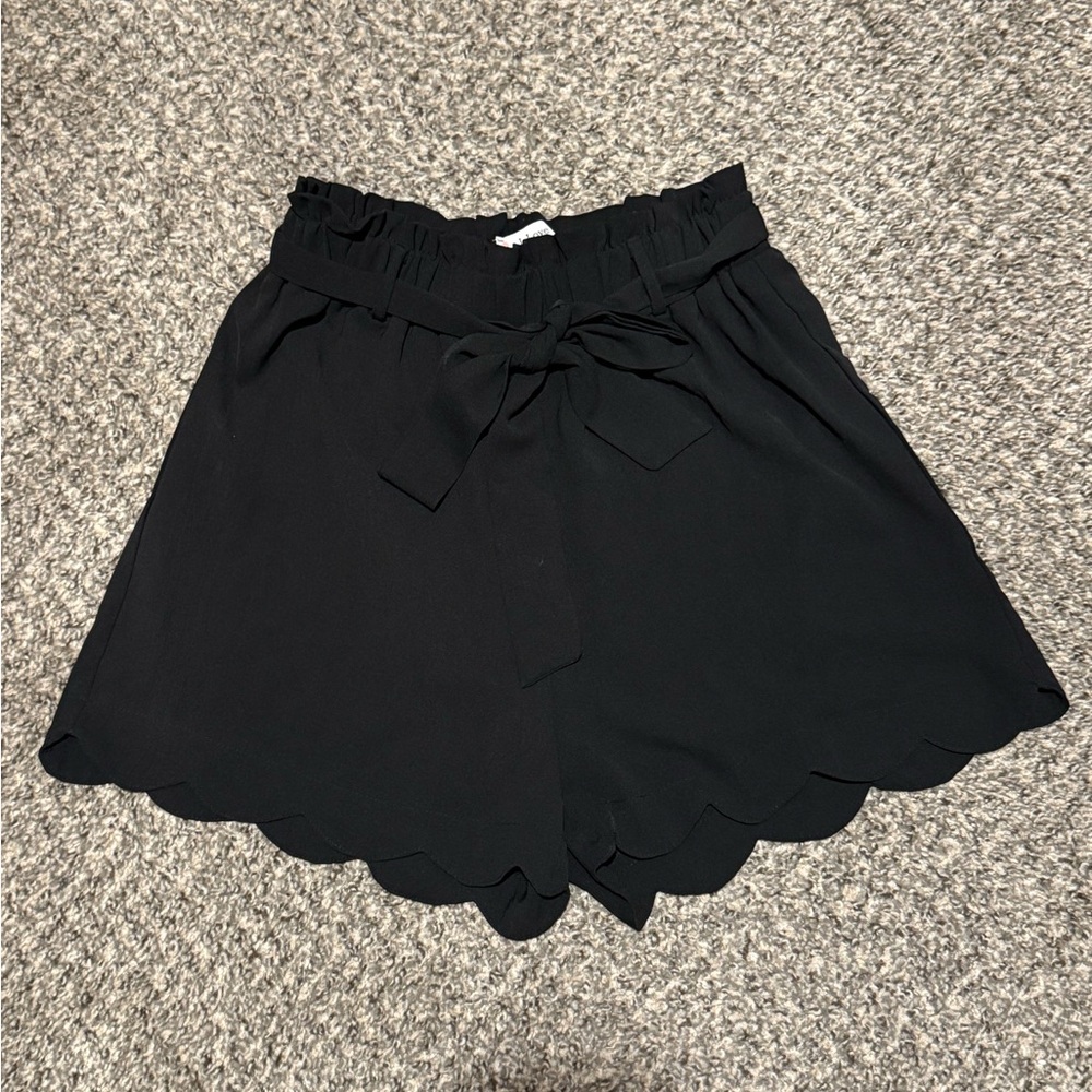 Love Black High Waist Scalloped Shorts